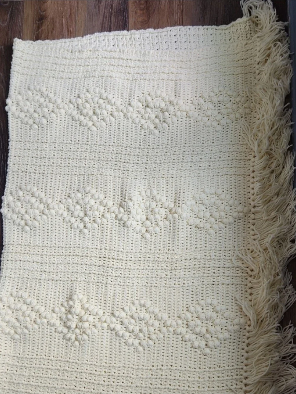 Handmade Crochet Diamond Bobble Popcorn Blanket Cream